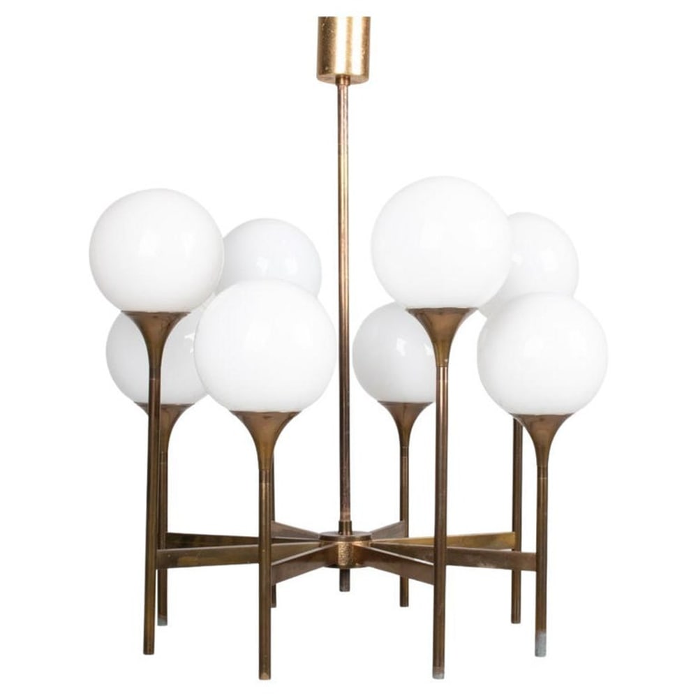 GAETANO SCIOLARI BRASS & GLASS GLOBE CHANDELIER (1 of 15)