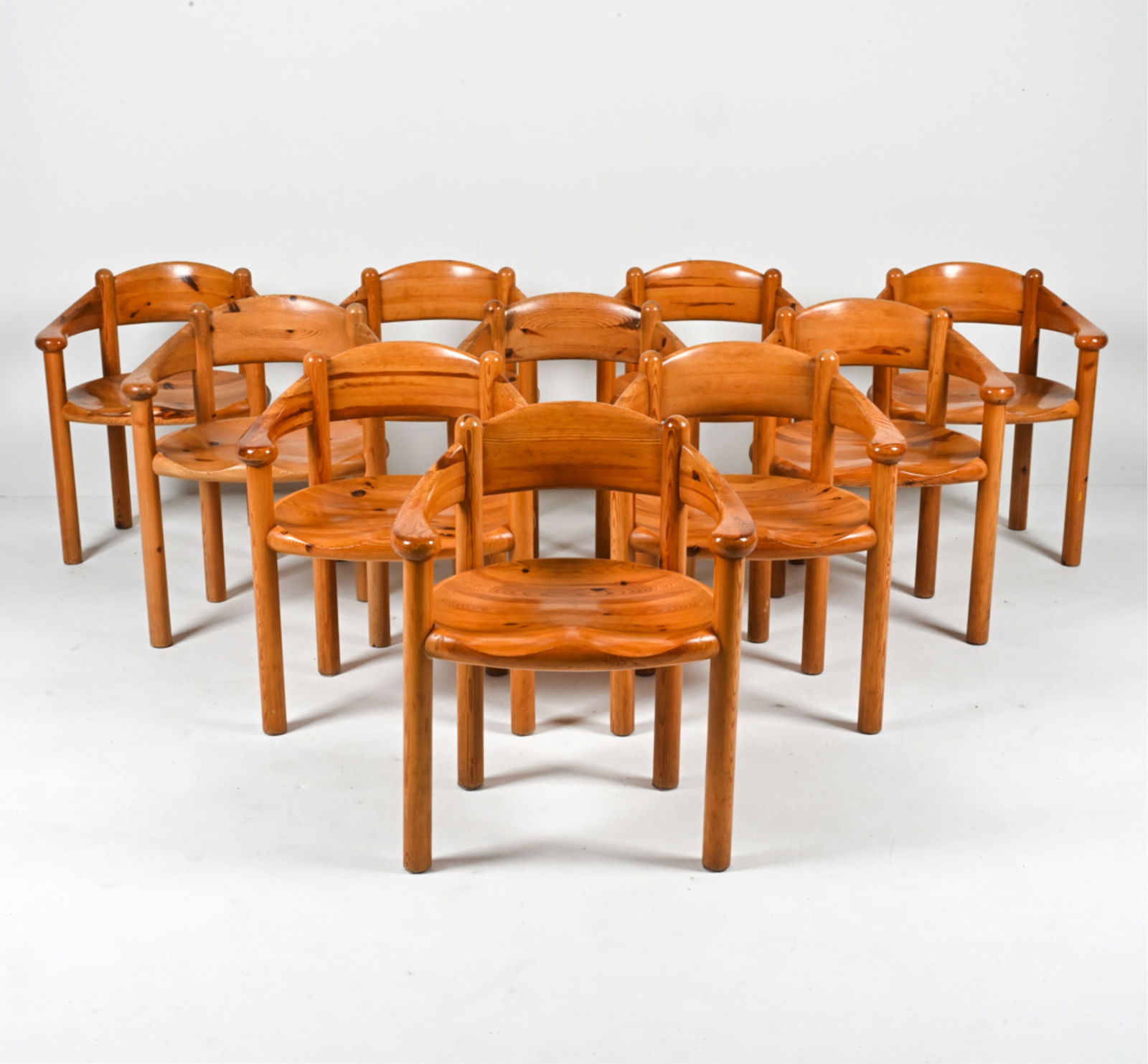 (10) RAINER DAUMILLER PINE DINING CHAIRS, 1970'S (1 of 20)