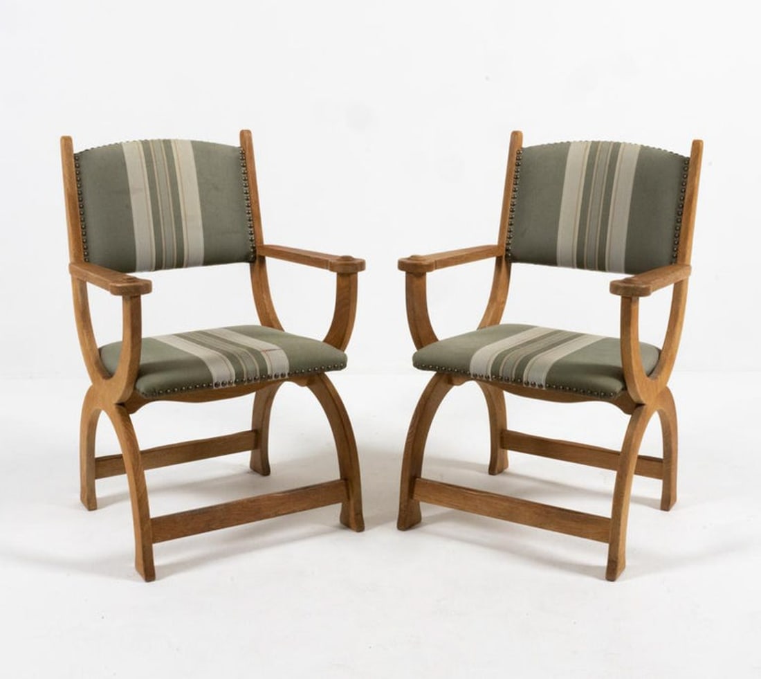 PAIR HENNING KJAERNULF RARE CURULE ARMCHAIRS (1 of 15)