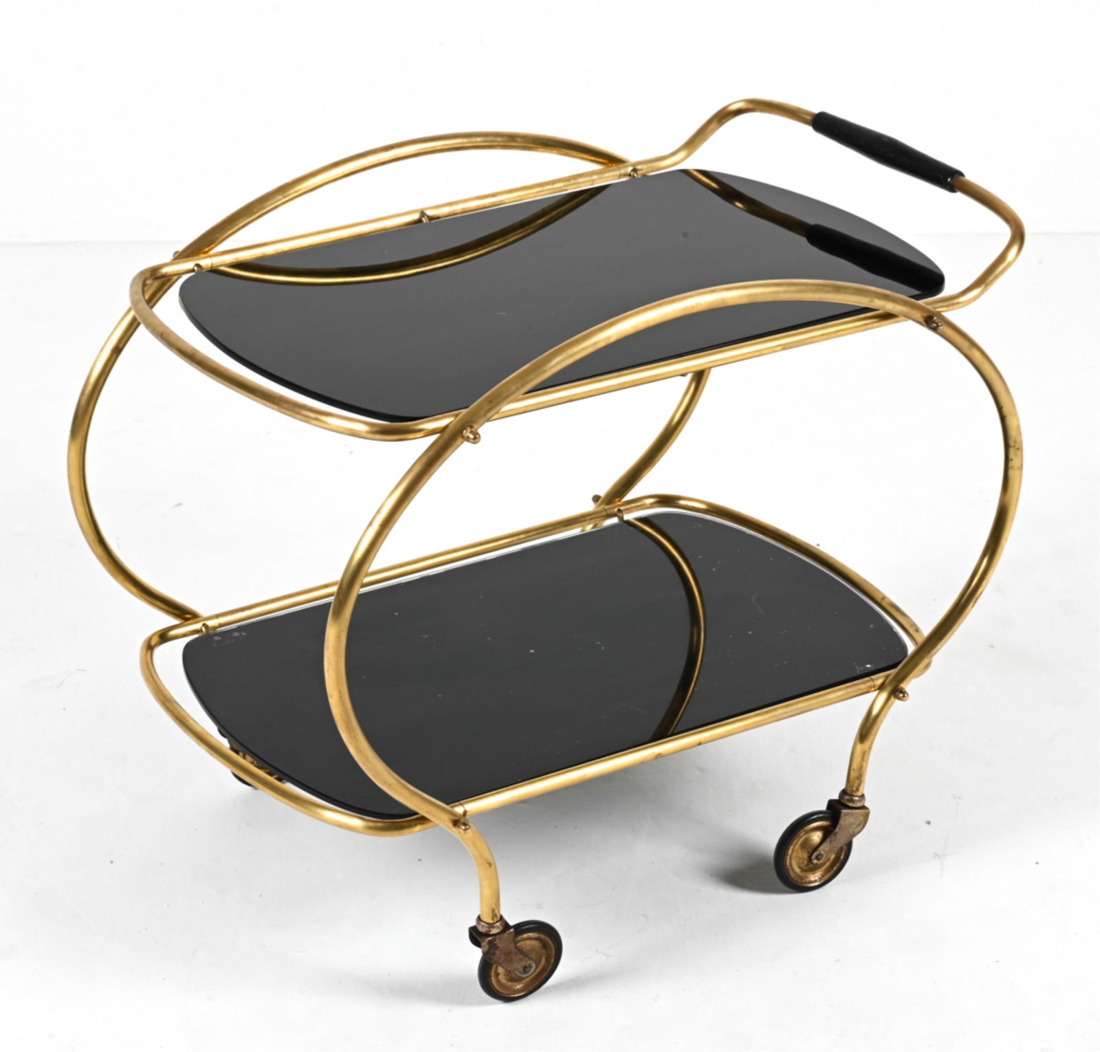 1970'S ART DECO STYLE BRASS & BLACK GLASS BAR CART (1 of 14)