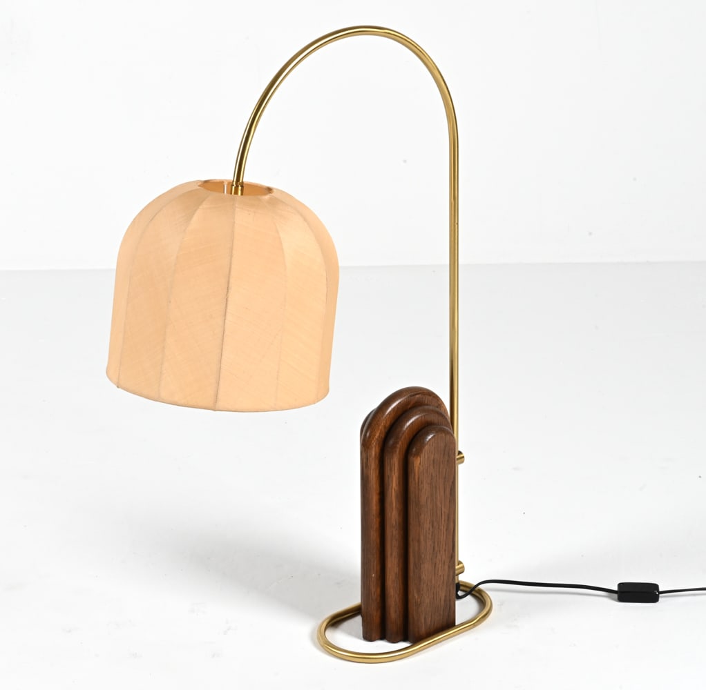 ATTR. TEMDE WOOD & BRASS ARC-STYLE TABLE LAMP (1 of 17)