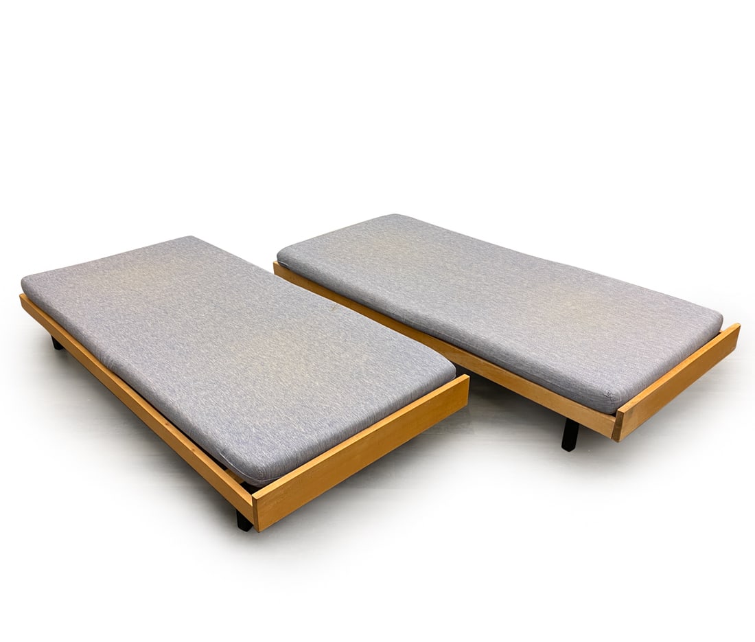 PAIR MID-CENTURY DAYBEDS: (2) Mid-Century day beds. Dimensions: H 12" x W 35.5" x D 76" Condition: Minor surface wear, scuffs and scratches consistent with age and use.