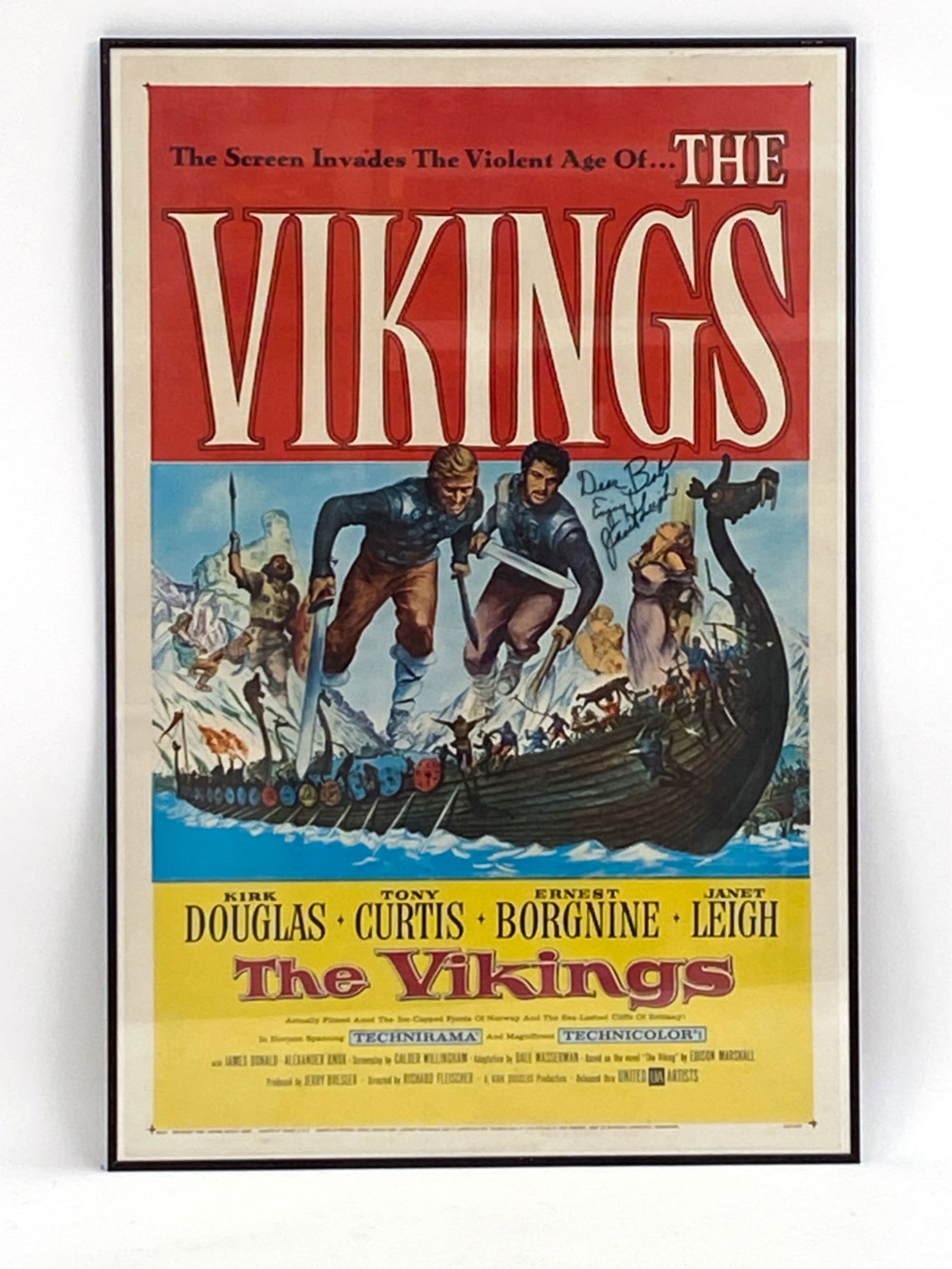 THE VIKINGS ORIGINAL MOVIE POSTER, SIGNED BY LEIGH (1 of 6)