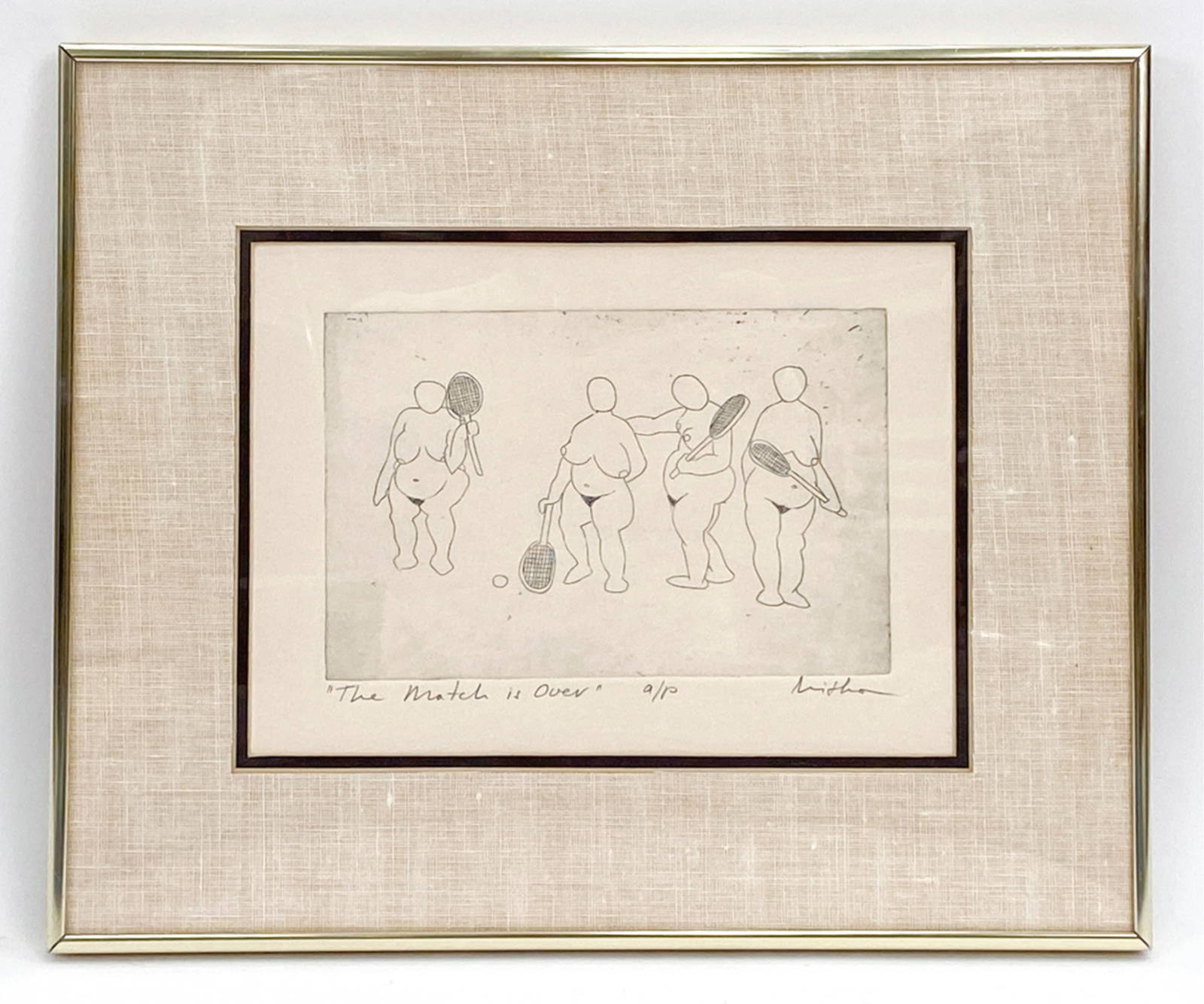 Vintage Etching Nude Tennis Players Auction