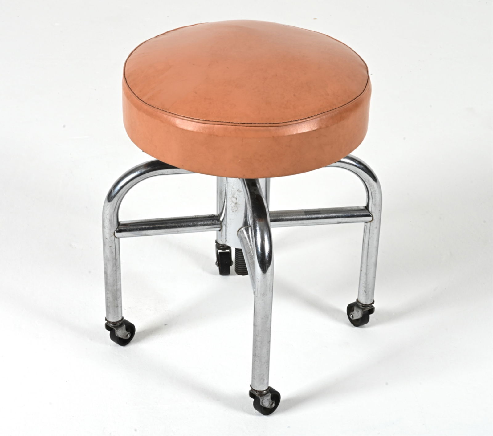 VINTAGE SWIVELING VANITY STOOL W/ CHROME BASE (1 of 13)
