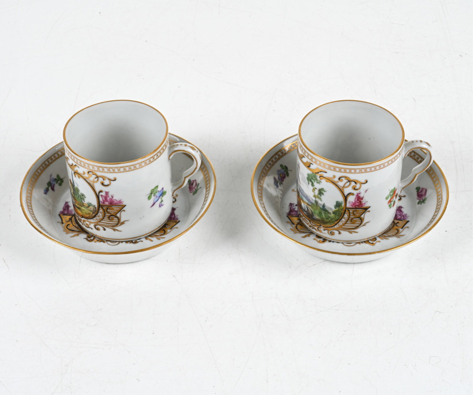 (2) RUSSIAN PORCELAIN HAND-PAINTED SCENIC TEACUPS (1 of 16)