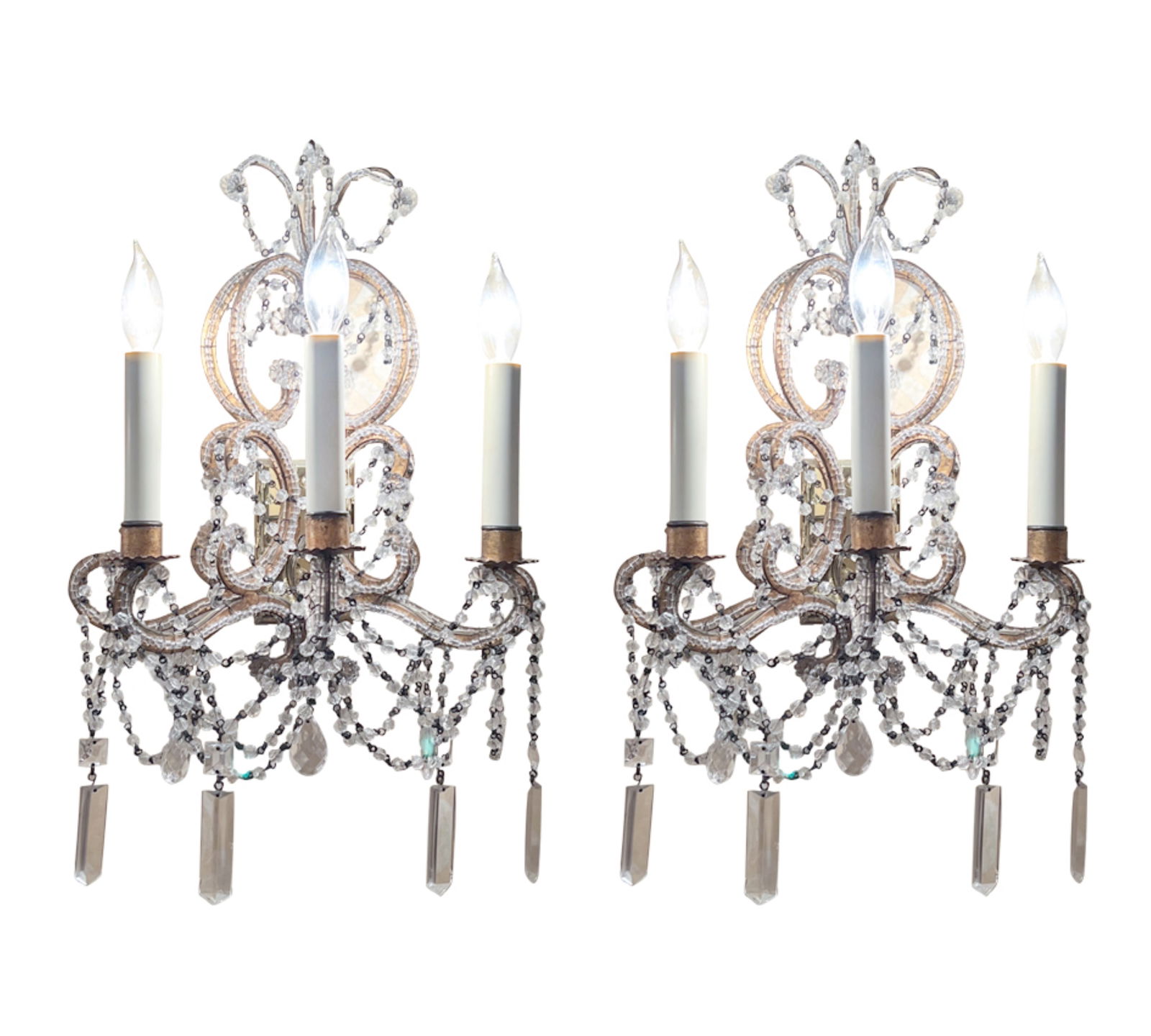 PAIR OF BEADED CRYSTAL & GILT METAL SCONCES (1 of 17)