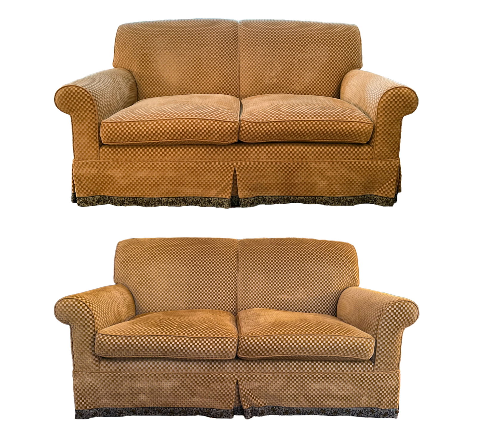 Pair Vintage Sculpted Checked Chenille Loveseats Auction