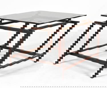 HENNING NORGAARD ROSEWOOD & SMOKED GLASS END TABLE: An exceptional Scandinavian Architectural Modern end table in rosewood and smoked glass, designed by Henning Norgaard for Komfort, Denmark, c. 1960's. Labeled Komfort underneath. Dimensions: H 15" x W