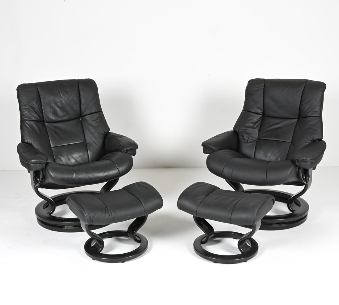 PAIR EKORNES STRESSLESS LEATHER CHAIRS & OTTOMANS (1 of 20)