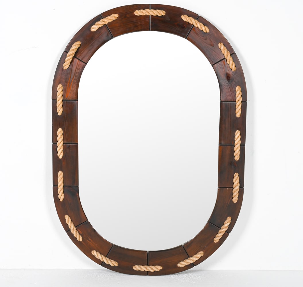 LARGE DANISH MODERN NAUTICAL PINE & ROPE MIRROR (1 of 11)
