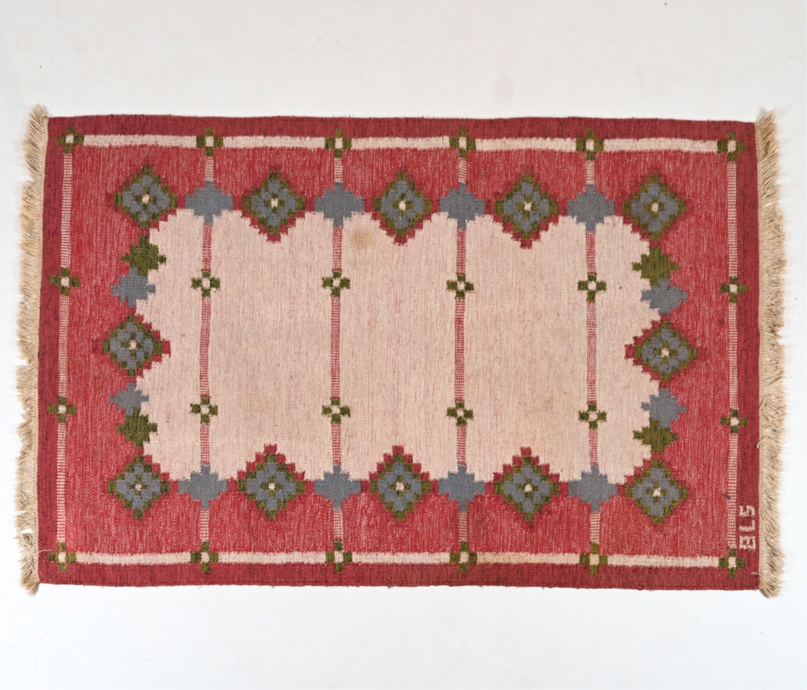 SCANDINAVIAN GEOMETRIC FLAT-WEAVE AREA RUG, SIGNED (1 of 9)