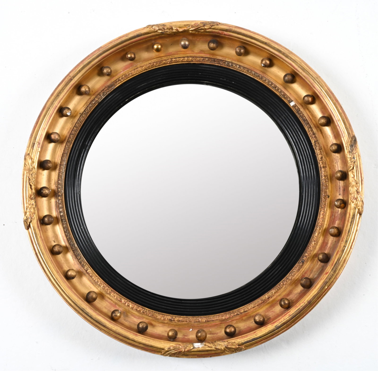 19TH C. EBONIZED & GILTWOOD CONVEX BULLSEYE MIRROR (1 of 8)