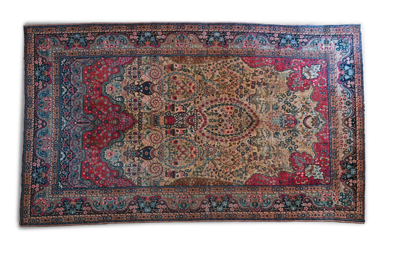 HAND-KNOTTED KERMAN MIHRAB-STYLE ROOM SIZE RUG (1 of 9)