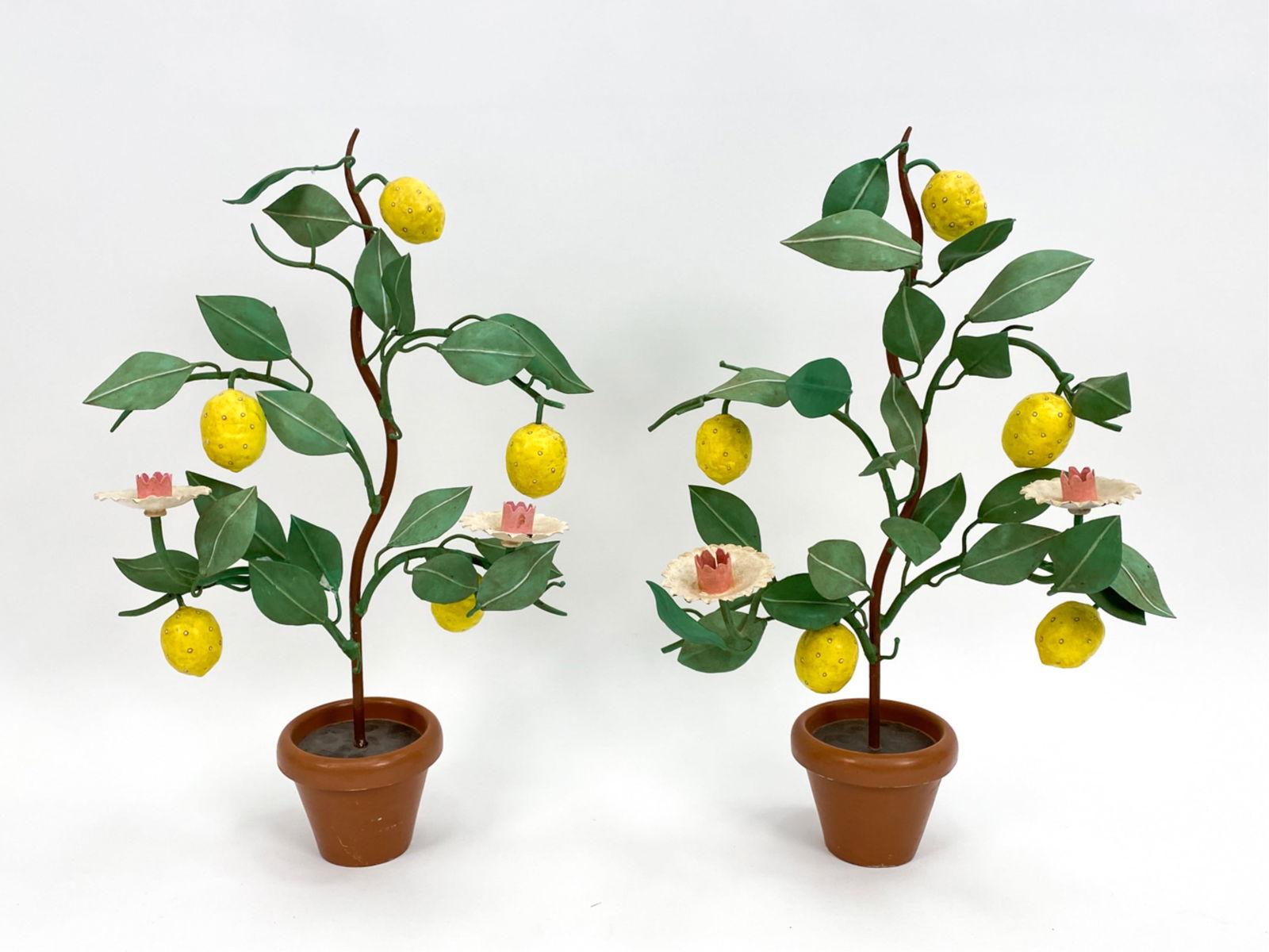 PAIR ITALIAN LEMON TREE TOLE METAL CANDLE HOLDERS (1 of 14)