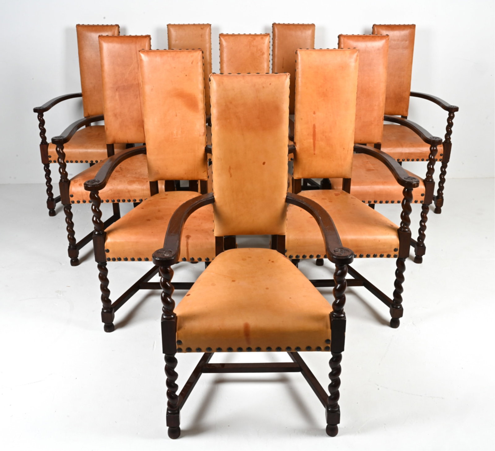(10) BAROQUE REVIVAL OAK & LEATHER DINING CHAIRS (1 of 20)