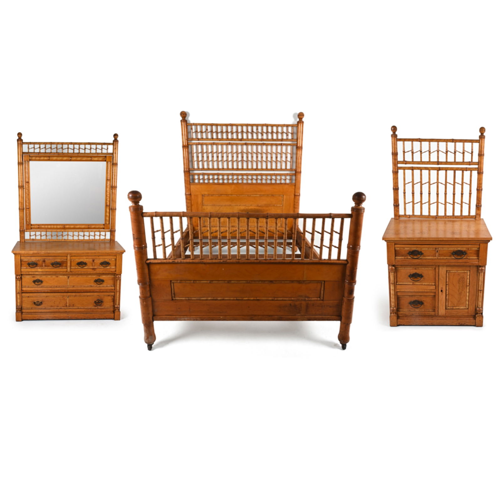 AESTHETIC MOVEMENT BAMBOO & PYROGRAPHY BEDROOM SET (1 of 20)