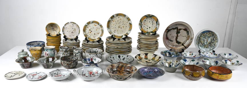 JIM & LALA HOWARD STUDIO POTTERY DINNERWARE: Most pieces signed Lala underneath. Provenance: Purchased directly from the artists; with many original receipts. Dimensions: (Largest plate) H 2.25" x W 12.25" x D 12.25" Condition: In excellent vint