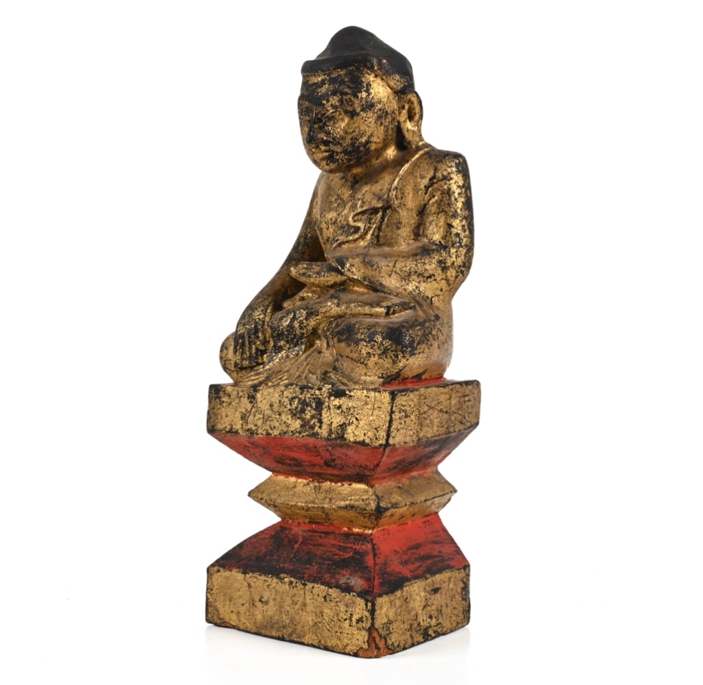 SOUTHEAST ASIAN CARVED & GILDED WOOD BUDDHA (1 of 16)