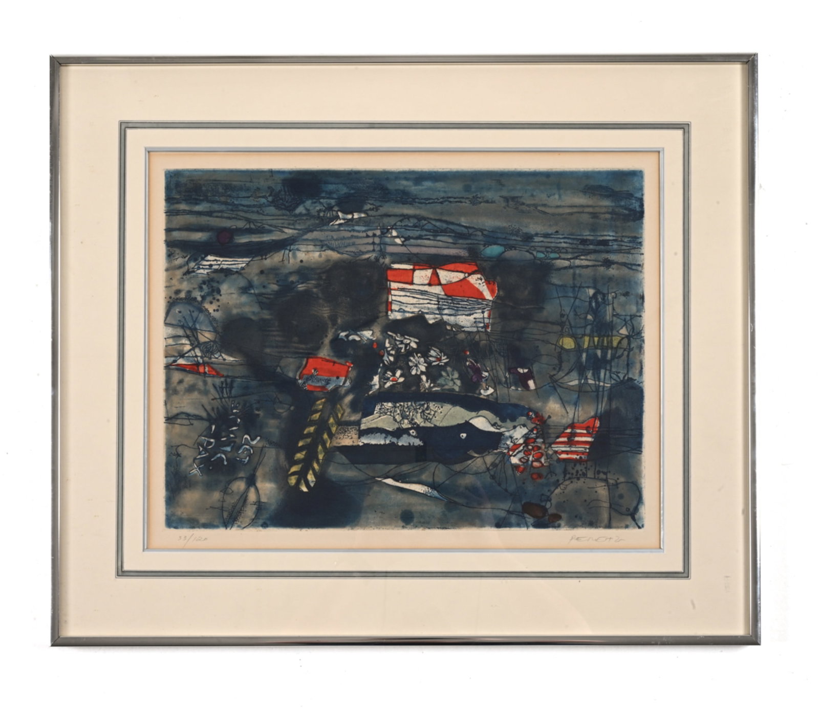 DAVID PERETZ, FRENCH (1906-1982) SIGNED AQUATINT: Editioned 33/120 and signed in lower margin. Dimensions: (Frame) H 19.25" x W 22.75" ; (Sight) H 13" x W 16.5" Condition: Not examined out of frame. Some age toning to margins. Minor separation and a 