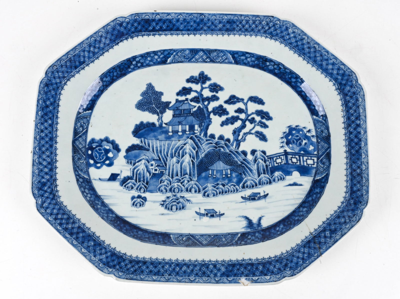 CHINESE EXPORT CANTON BLUE & WHITE PLATTER (1 of 12)