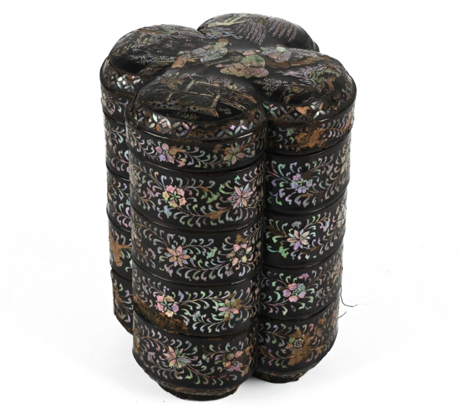 CHINESE MOTHER-OF-PEARL INLAID LACQUER TIERED BOX (1 of 14)