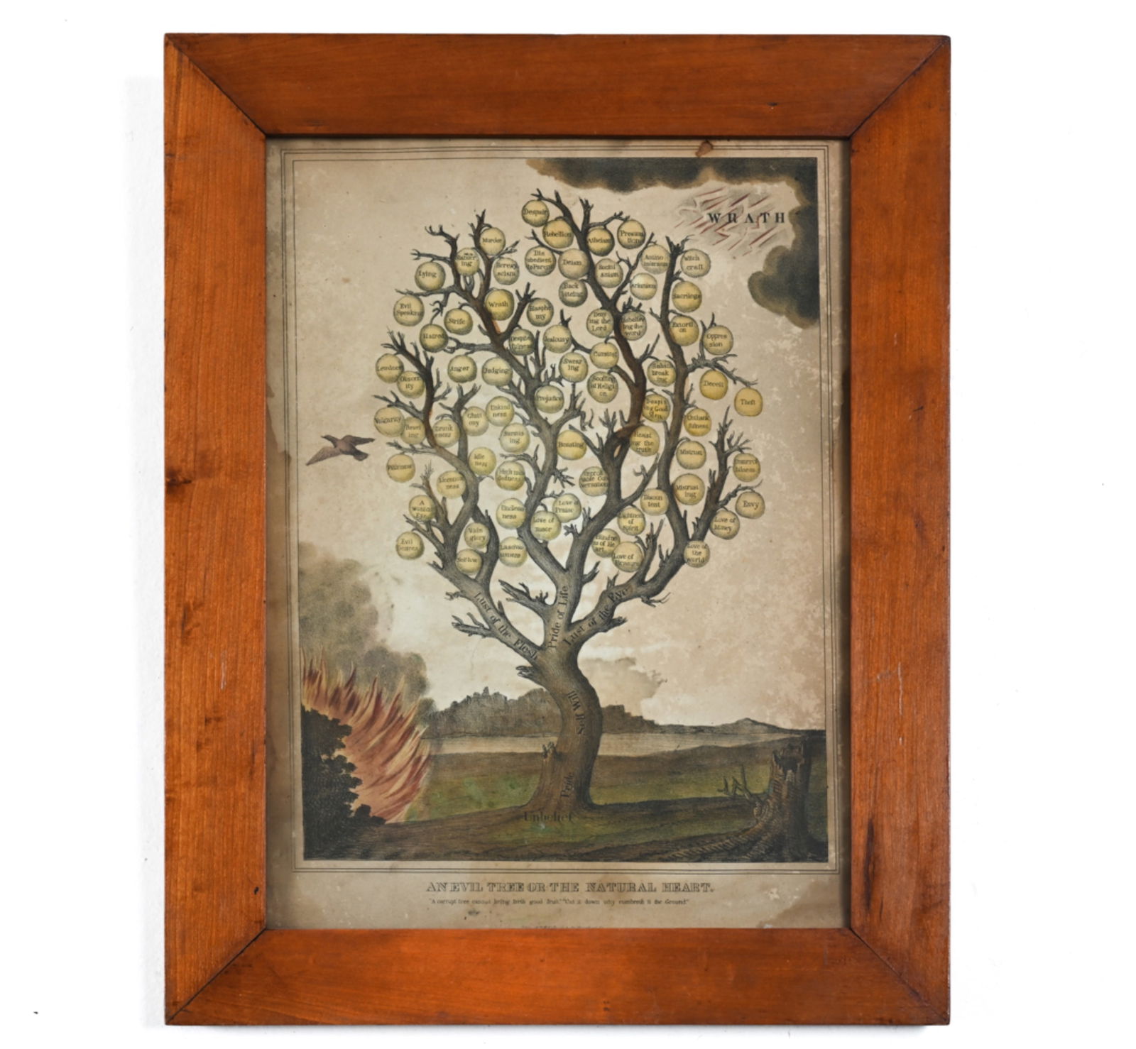 EARLY 19TH C. HAND-COLORED "EVIL TREE" LITHOGRAPH (1 of 8)