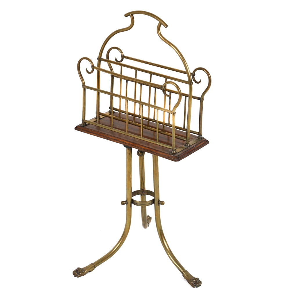 EDWARDIAN BRASS AND OAK MAGAZINE RACK (1 of 15)