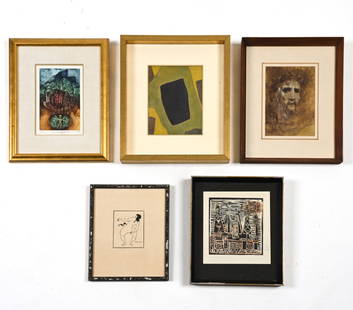 (5) GROUPING OF DECORATIVE ART: Includes: Aubrey Beardsley "Bathyllus" print; an original lithograph by Marian Komacek, Slovak (b. 1959); and various others. Dimensions: (Largest frame) H 15" x W 13" ; (Sight) H 9.5" x W 6.5" Condit