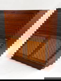THYGESEN & SORENSEN ROSEWOOD SECRETARY DESK: Rud Thygesen and Johnny Sorensen rosewood cabinet. Made in Denmark. Marked verso. Dimensions: H 44.5" x W 39.75" x D 14.25" Condition: Showing light normal signs of wear including surface scratches. C
