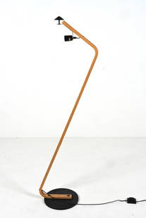 RARE MADS CAPRANI DANISH BENTWOOD FLOOR LAMP: Danish Modern Z-form floor lamp in bent beech wood and black powder-coated metal; labeled Caprani near socket, c. Late 20th Century. Dimensions: (Without shade) H 57" x W 14" x D 11" Condition: