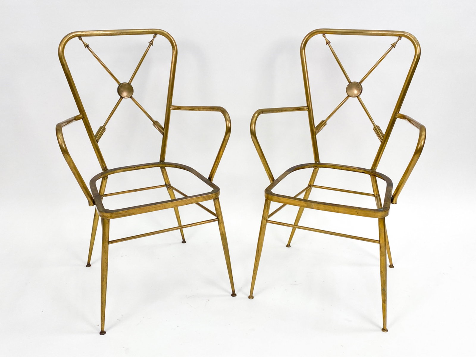 PAIR ITALIAN BRASS CHIAVARI ARROW ARMCHAIRS (1 of 14)