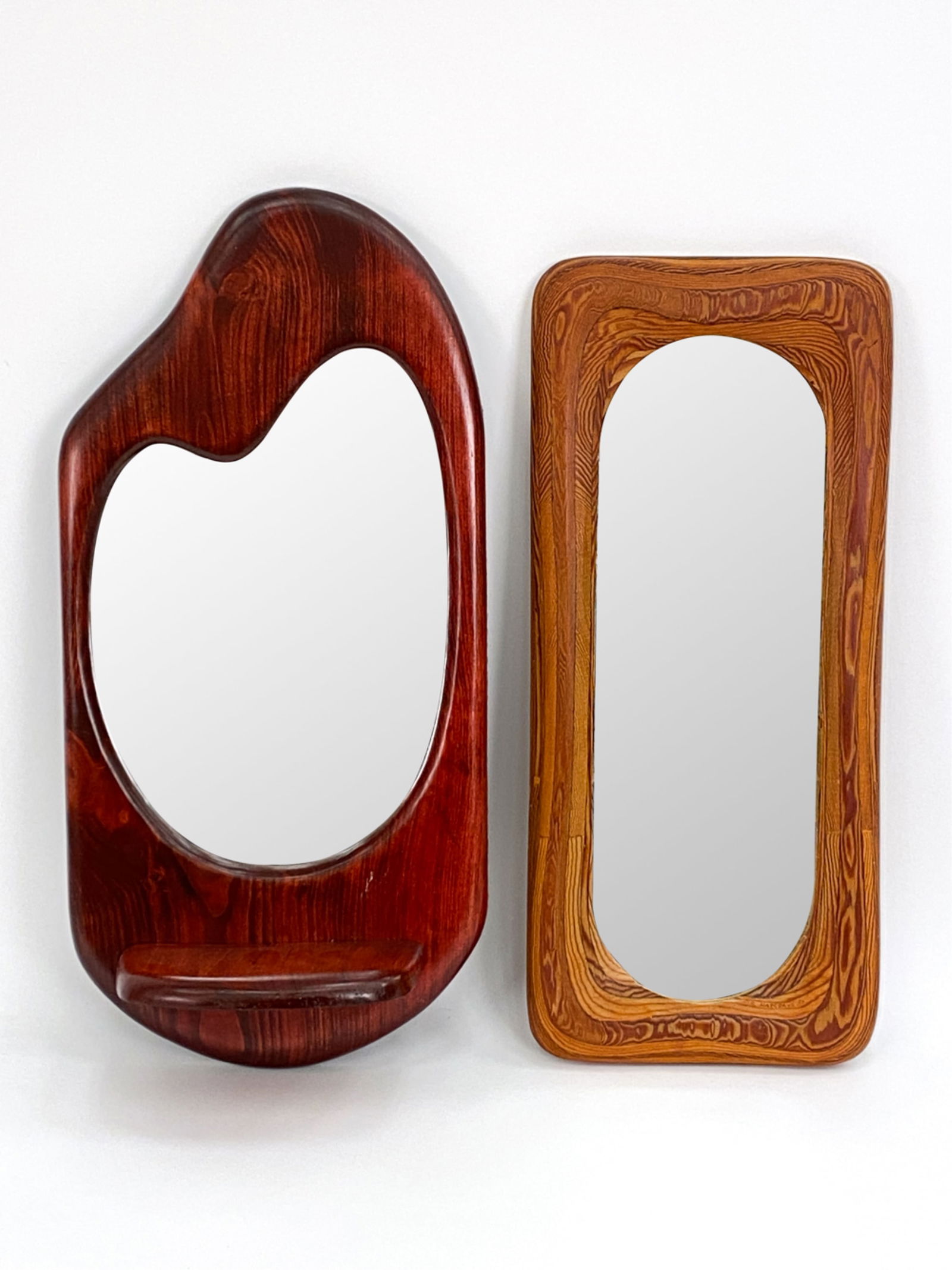 (2) VINTAGE ORGANIC FORM PINE WOOD MIRRORS (1 of 6)