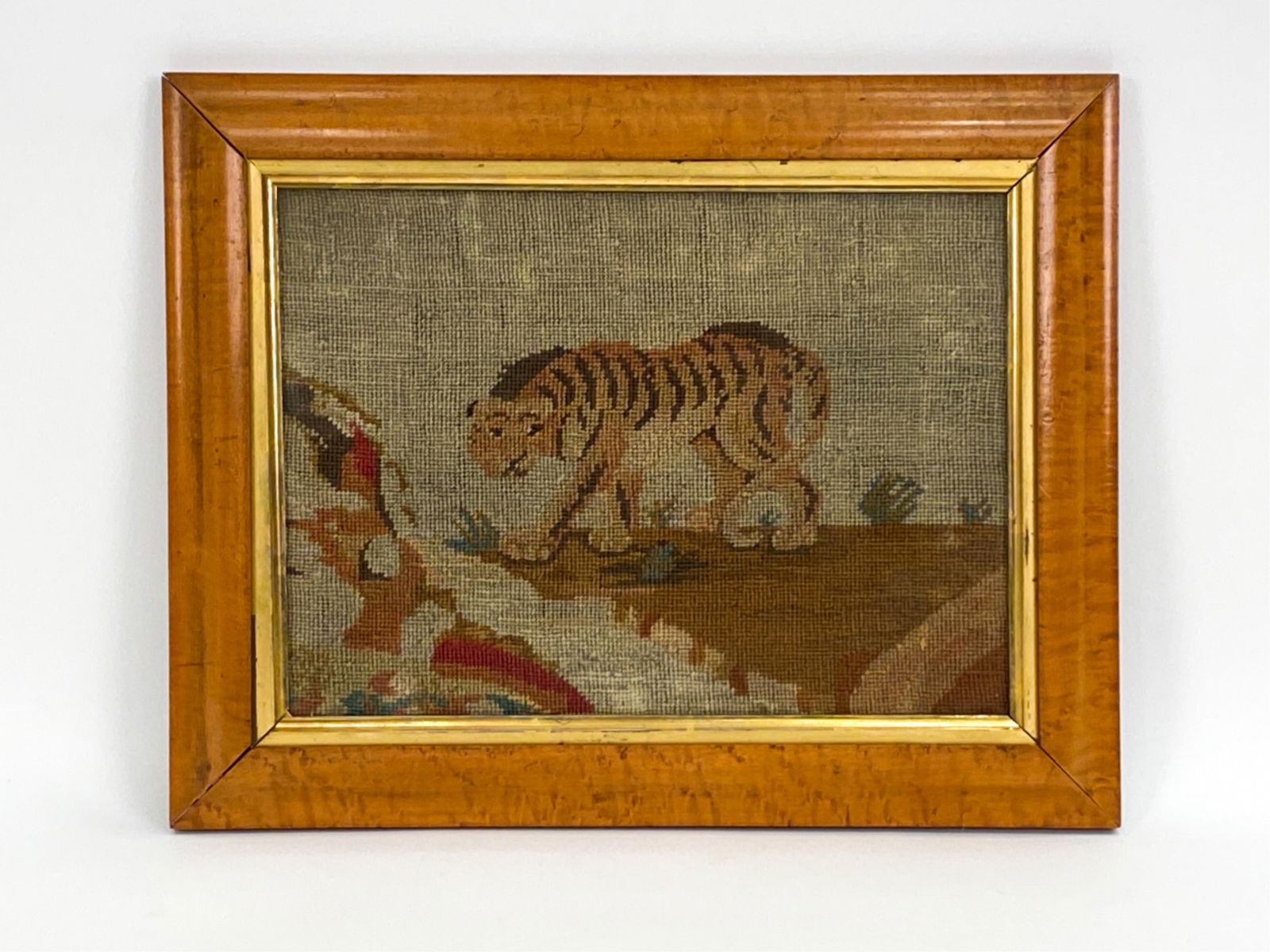 19TH CENTURY WOOL WORK PICTURE OF TIGER (1 of 5)
