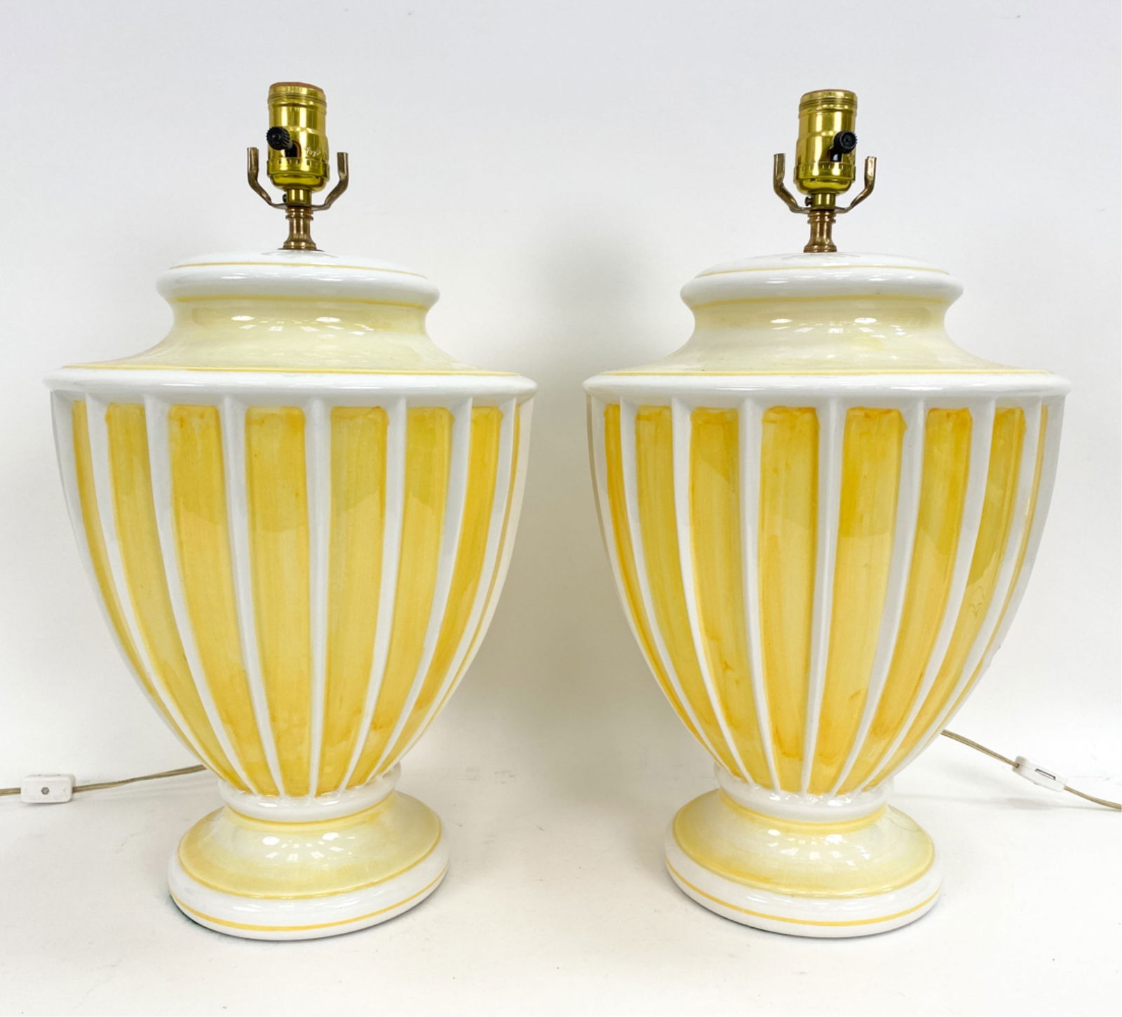 PAIR YELLOW CERAMIC URN SHAPE LAMPS (1 of 9)