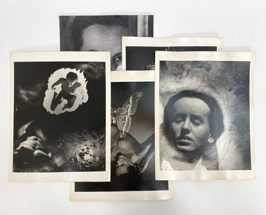 (5) CIRCA 1940S SURREALIST PHOTOGRAPHS: Photographer unknown, from NYC area. Original black and white photographs including, super imposed images. Dimensions: (Largest) H 14" x W 11" Condition: Scattered handling marks.