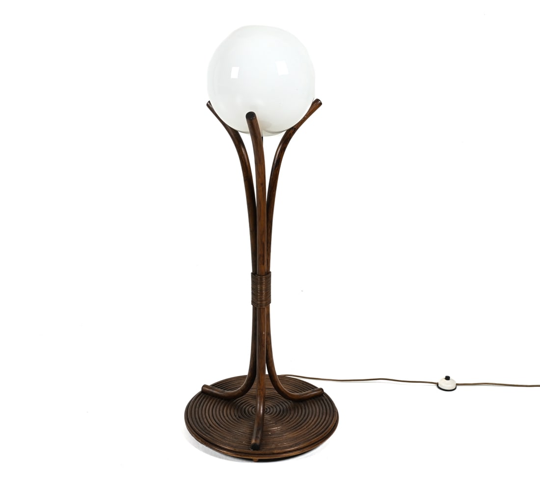 SWEDISH POLE RATTAN & GLASS FLOOR LAMP C. 1970S (1 of 13)