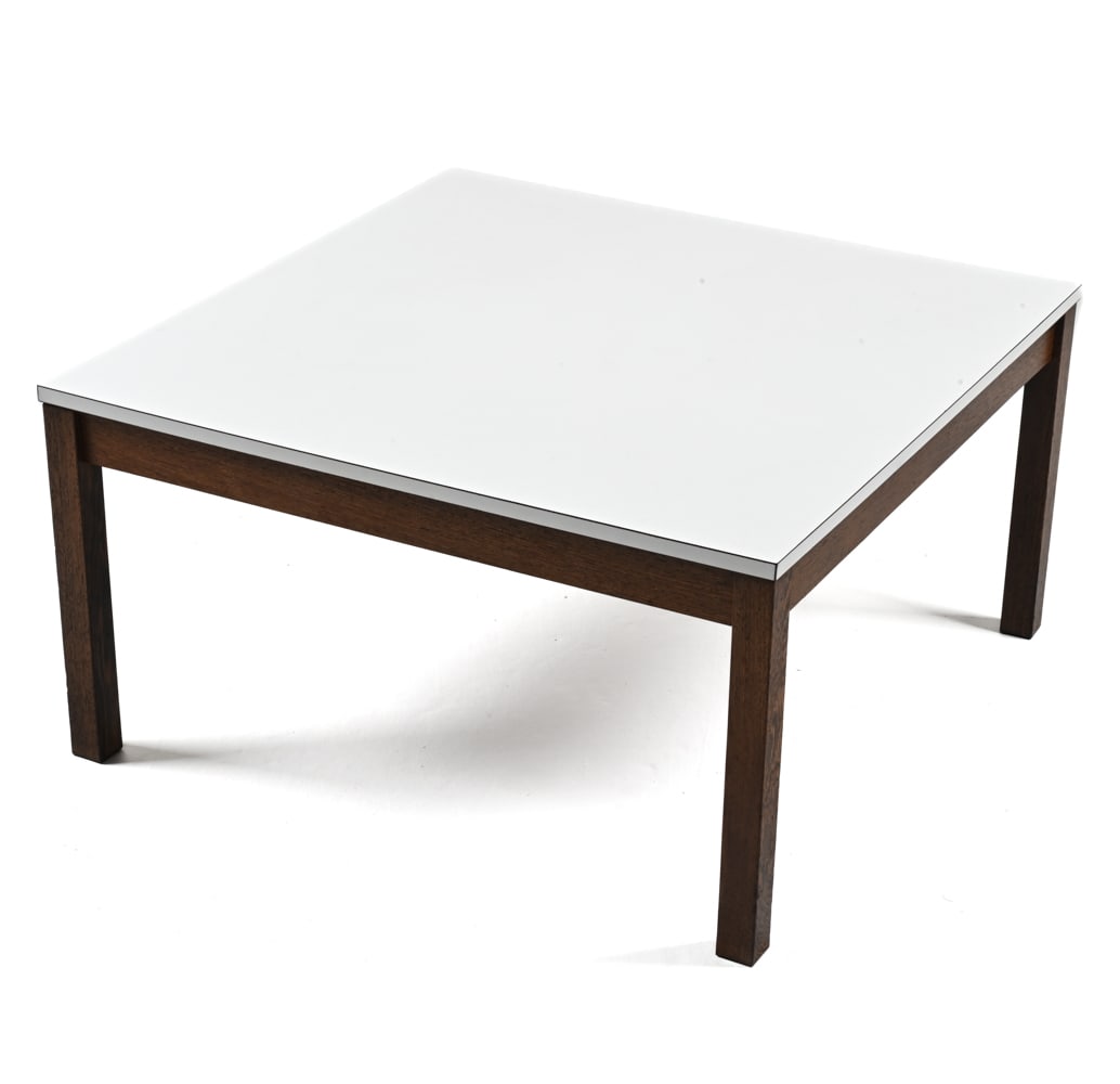 MARTIN VISSER WENGE WOOD & FORMICA COFFEE TABLE: Dutch Modern coffee or side table in wenge wood and white laminate, designed by Martin Visser for 'T Spectrum, c. 1960's. Dimensions: H 16.5" x W 31.5" x D 31.5" Condition: A few scratches, scuffs to