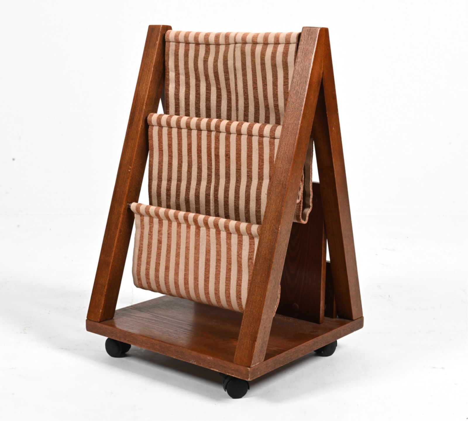 SWEDISH OAK ROLLING MAGAZINE RACK C. 1970S (1 of 13)