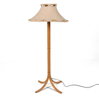 ANNA EHRNER (SWEDEN B. 1948) "ANNA" FLOOR LAMP: Bent beech wood, canvas, and bamboo. Atelje Lyktan, second half of the 20th Century. Labeled on socket. Dimensions:(With shade) H 55" x Dia. 24.5" Condition: European plug; wiring not tested, will req