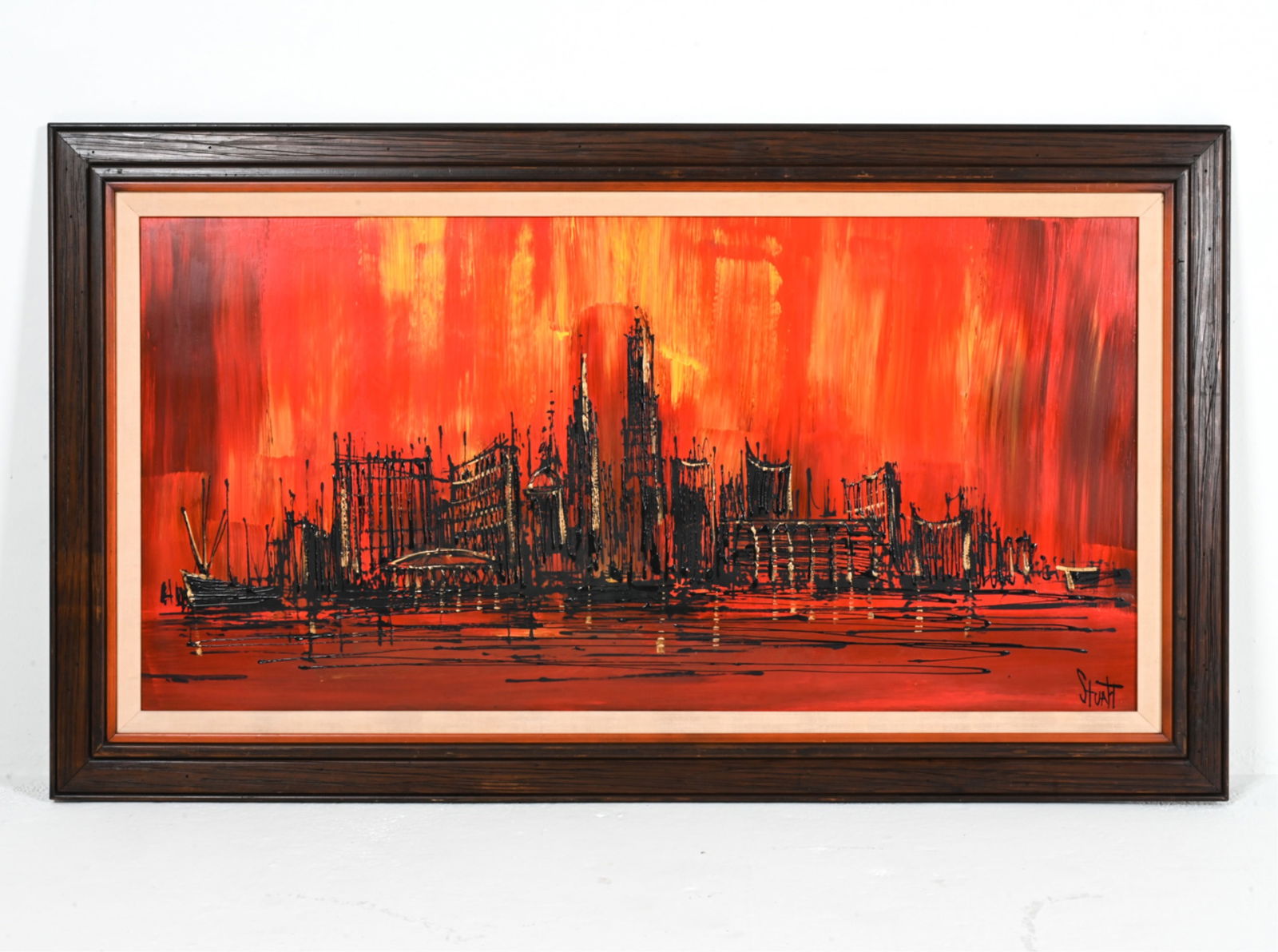 MID-CENTURY ABSTRACT CITYSCAPE SIGNED STUART (1 of 9)