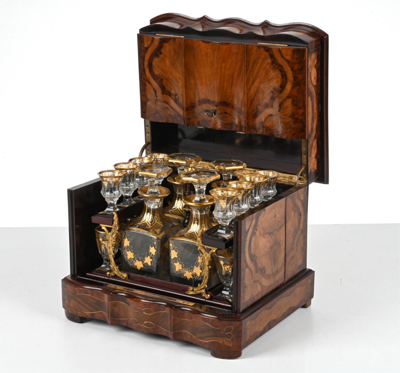 19TH C. MARQUETRY & BACCARAT CRYSTAL TANTALUS BOX (1 of 20)