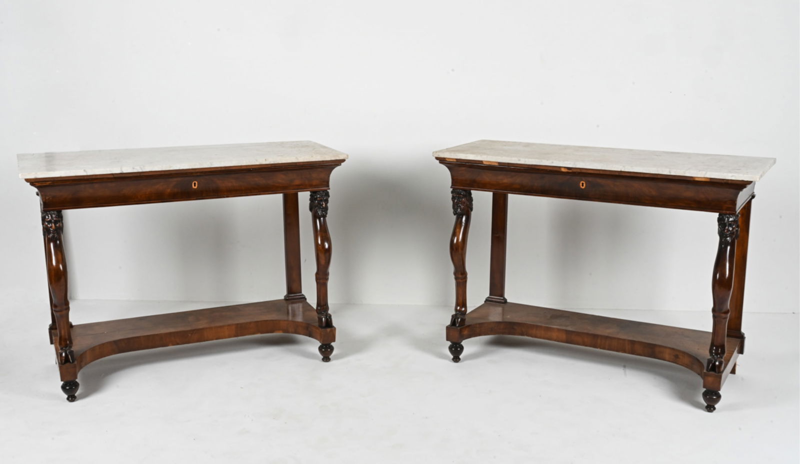 PAIR CHARLES X MAHOGANY & MARBLE CONSOLE TABLES (1 of 20)