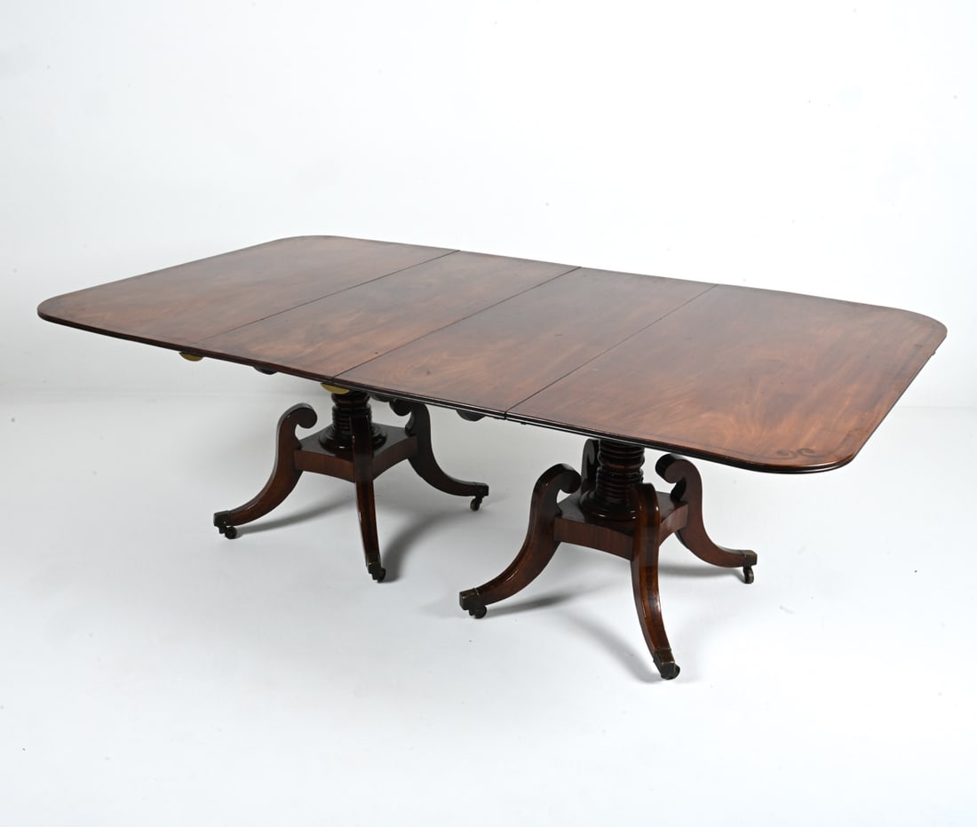 19TH C. INLAID MAHOGANY TWIN PEDESTAL DINING TABLE (1 of 20)