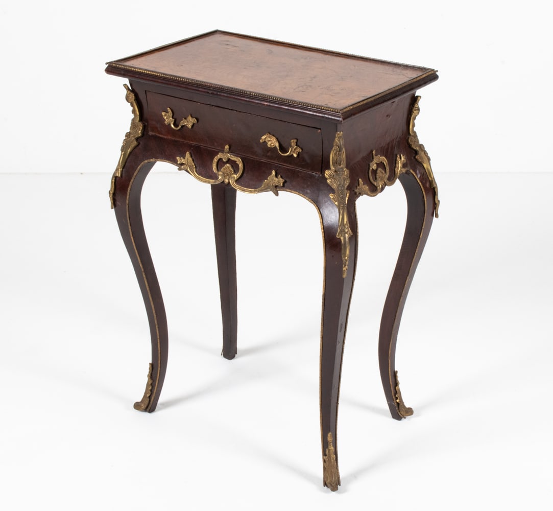 ORMOLU-MOUNTED END TABLE W/ BURLWOOD TOP (1 of 18)