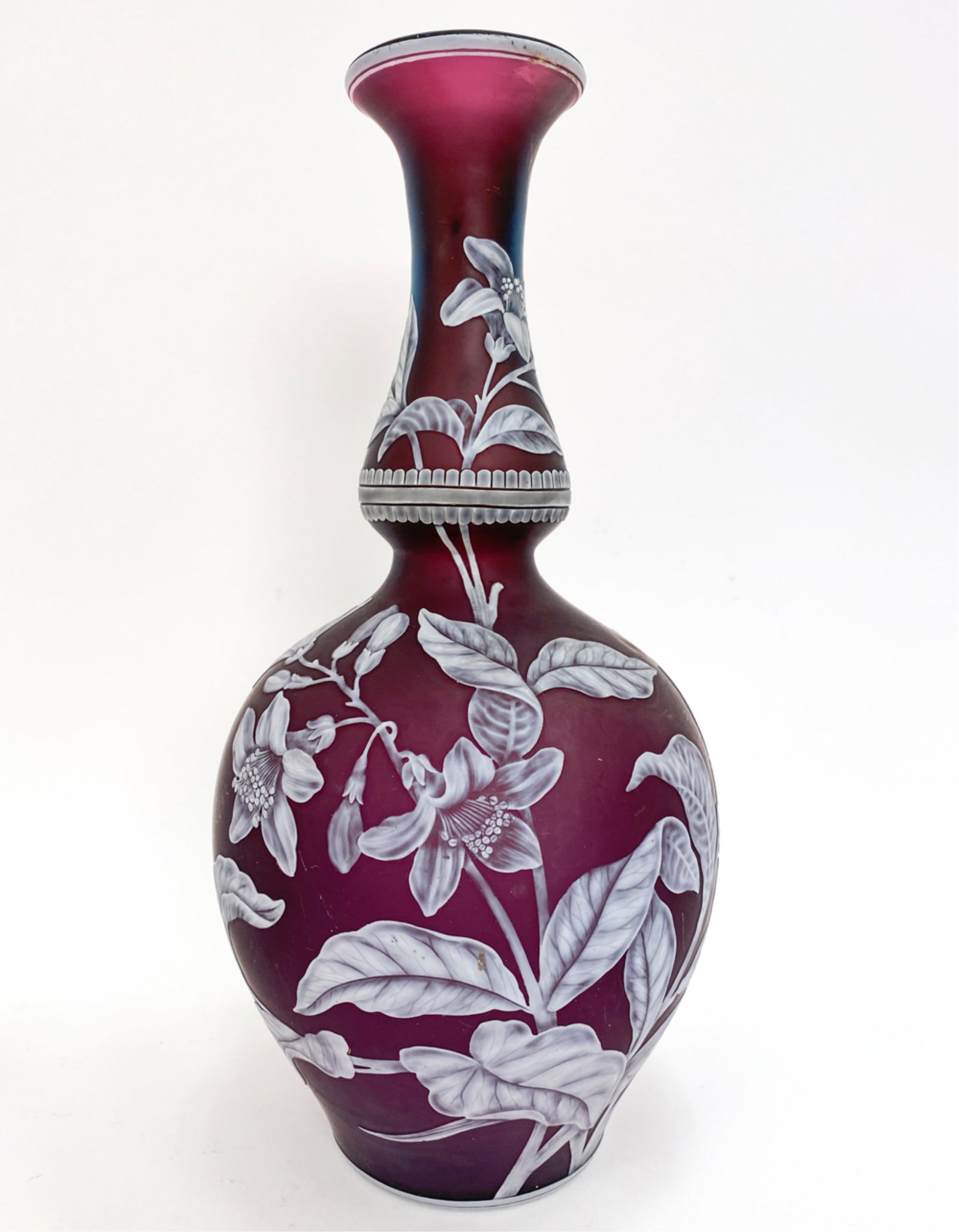 ATTR. THOMAS WEBB CAMEO GLASS VASE: Apparently unsigned. Dimensions: H 12" x Dia. 5.25" Condition: A few scattered marks consistent with handling.