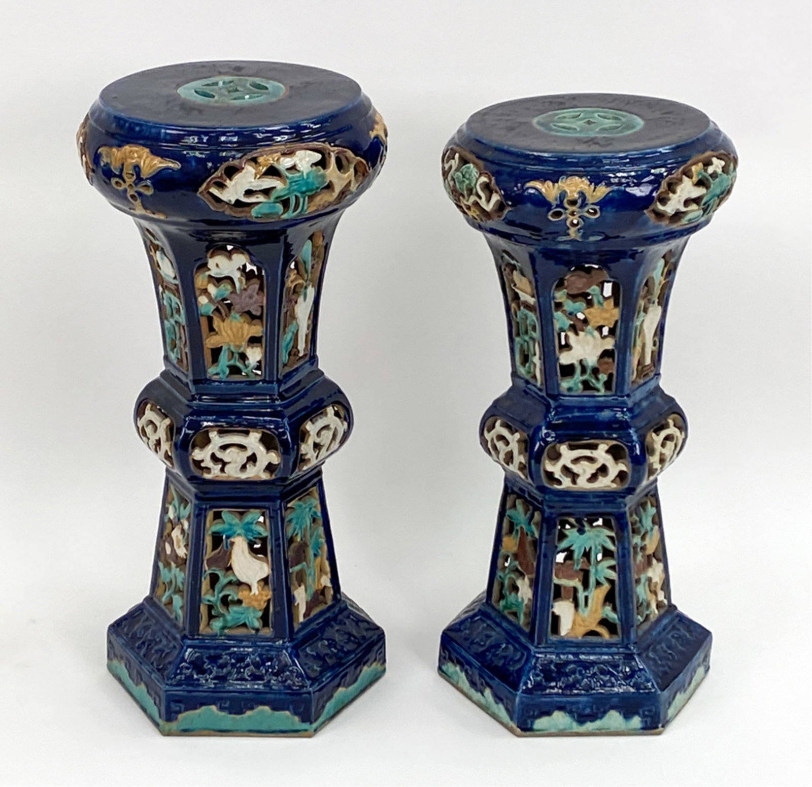 (2) CHINESE GLAZED CERAMIC GARDEN PEDESTALS (1 of 13)