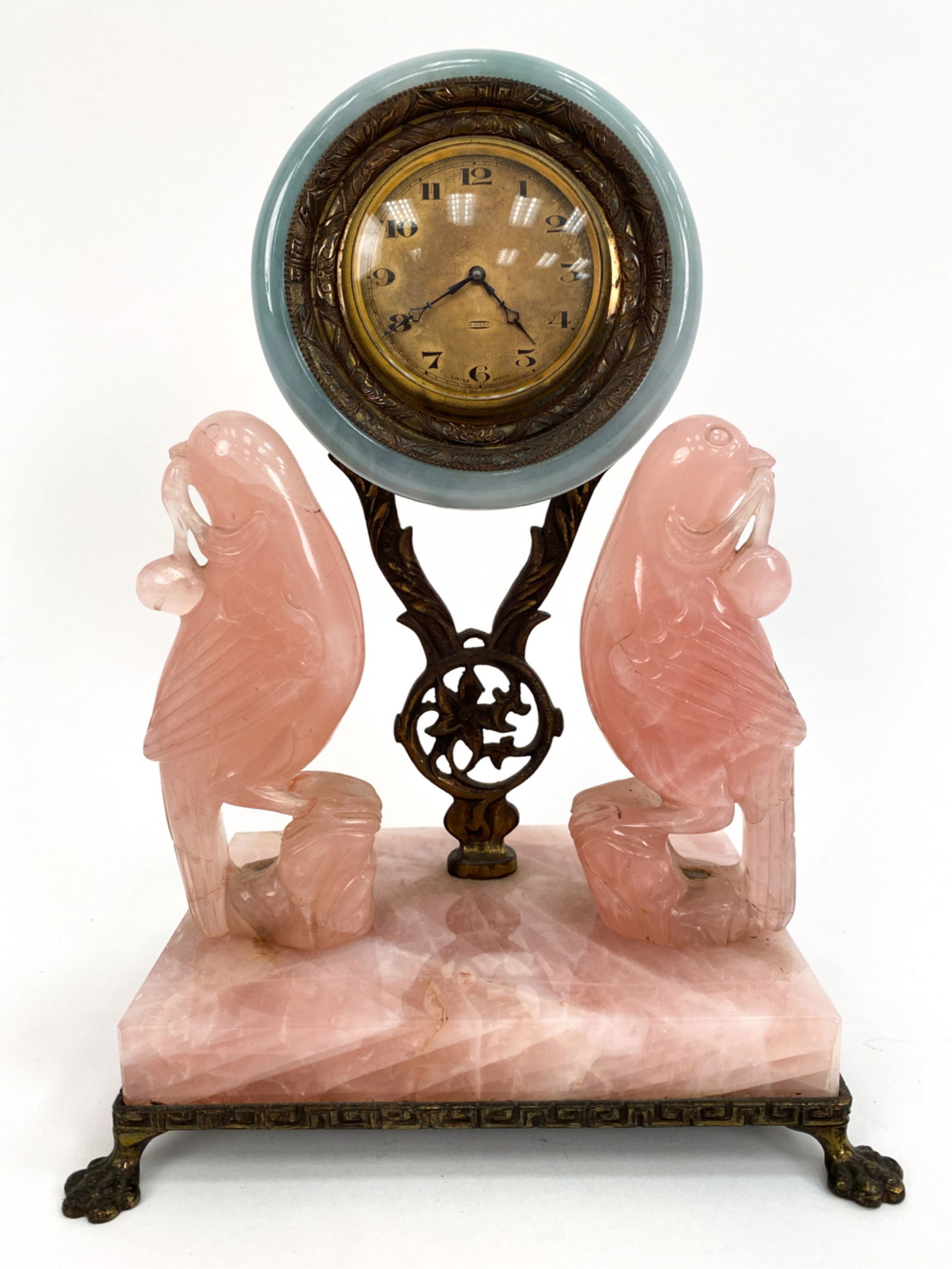 ART DECO CHINESE CARVED HARDSTONE CLOCK (1 of 15)