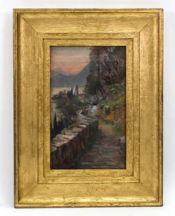 HUGH DE TWENEBROKES GLAZEBROOK, BRITISH O/P: Oil on panel view of lake Como. Initialed lower left. With The Fine Art Society Ltd With title artists name and date. Dimensions: (Frame) H 12.25" x W 9.25" (Painting) H 8" x W 5" Condition: Painting