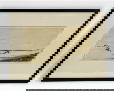 KERR EBY (1890-1946) ETCHING OF DUNES: Pencil signed lower right, unnumbered. Dimensions: (Frame) H 15" x W 21" (Sight) H 7.5" x W 14" Condition: Light age toning to paper and mat.